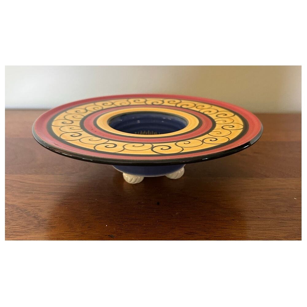 Hand Painted Terracotta Ikebana Flower Frog Vase signed by Jon Burke